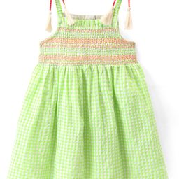 Babyhug Seer-Sucker Woven Singlet Sleeveless Checked Frock - Green-image-6