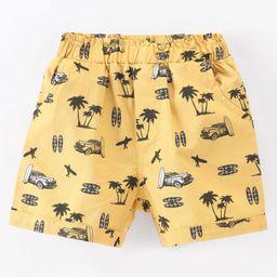 Ollypop Cotton Woven Above Knee Length Shorts Beach Theme- Mustard-picture-19