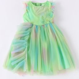 Kookie Kids Sleeveless Party Frock with Frill Detailing - Green-image-98