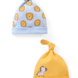 Babyhug 100% Cotton Caps Lion & Zebra Print Pack of 2 - Multicolour-image-63
