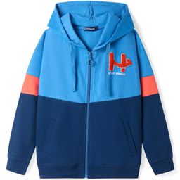 Honeyhap Premium 100% Cotton Knit Full Sleeves Hooded Sweatjacket With Bio Finish & Text Embroidery - French Blue Navy Peony & Dragon Fire-picture-27