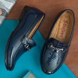 Stefens Synthetic Self Design Moccasin - Navy Blue-image-29