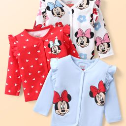 Babyhug Disney Interlock Knit Full Sleeve Jhablas With Minnie Mouse Graphics & Frill Detailing Pack of 3 - White Red & Sky Blue-image-54