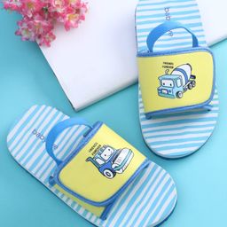 Babyoye Construction Vehicle Printed Flip Flops with Back Strap - Yellow-image-85