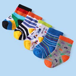 Cute Walk by Babyhug Ankle Length Socks with Stripes Pack of 5 - Yellow & Blue-image-17