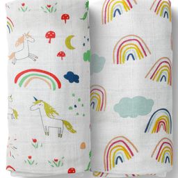 Moms Home Organic Cotton Baby Muslin Swaddle Rainbow & Unicorn Pack of 2 - Multicolour-image-31