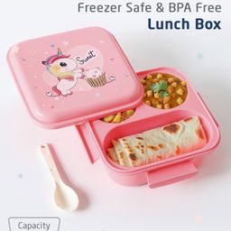 Zoe Portable Lunch Box with Fork and Spoon Unicorn Print - Pink-13