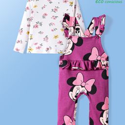 Babyoye Disney Single Jersey Knit Dungaree & Full Sleeves Top With Minnie Mouse Graphics - Purple & White-image-23