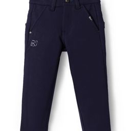 Ruff Cotton WovenFull Length Solid Color Trousers - Navy Blue-5