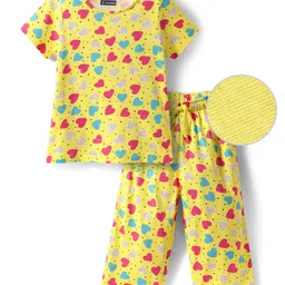 Pine Kids Cotton Knit Half Sleeves Co-ords Night Suit with Heart Print - Yellow-picture-10