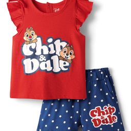 Babyhug Disney Single Jersey Knit Frill Sleeve T-Shirt & Short With Chip N Dale Graphics - Red & Blue-image-55