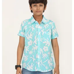 Zion Cotton Half Sleeves Tropical Theme Printed Shirt - Aqua Blue-picture-4