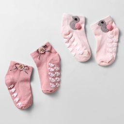 Babyoye Cotton Bamboo Knit Socks With Floral & Birds Applique Pack Of 2 - Pink & Baby Pink-picture-22