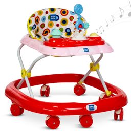 Mee Mee Baby Walker With 3 Level Adjustable Height | with Musical Tray, Detachable Food Tray, 360 Wheels and Comfortable Cushion, BIS Certified | Baby Activity Walker For 6 - 18 Months, Upto To 15 Kg - Red-55