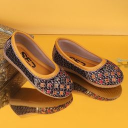 SHOES FOR JUNIORS Mustard Girls Embroidered Ballerina- Mustard-image-65