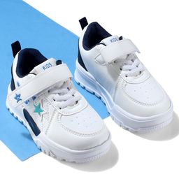 Cute Walk by Babyhug Solid Sneaker Shoes with Velcro Closure - White & Navy Blue-picture-30