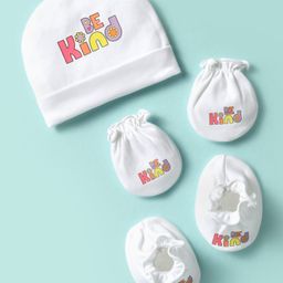 Ben Benny 100% Cotton Interlock Knit Cap Mitten Booties Set with Be Kind Print White - Diameter 10 cm-22