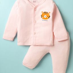 Simply Interlock Knit Full Sleeves Night Suit with Animal Print - Baby Pink-picture-7