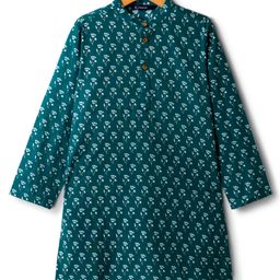 Pine Kids Cotton Woven Full Sleeves Kurta With Floral Print - Navy Blue-picture-5