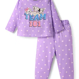 Babyhug Disney 100% Cotton Full Sleeves Round Neck Night Suit With 101 Dalmatians Graphics - Lavender-picture-34