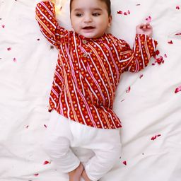 KID1 Cotton Woven Full Sleeves Bandhani & Leheriya Designed Kurta Pyjama Set - Red-image-10