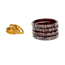SOMIL Set of 8 Yellow Alloy Artificial Stones & Beads Bangles-image-85