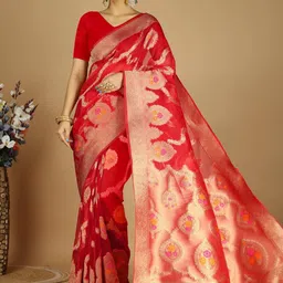 HERE&NOW Woven Design Zari Organza Banarasi Saree-picture-47