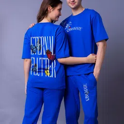 Lazy Lush Pack Of 2 Eternal Flutter Printed Round Neck T-Shirt With Joggers Couple Co-Ords image 5