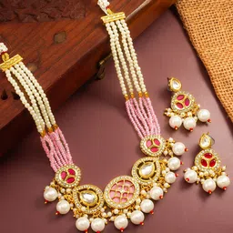 aadita Kundan Stone Studded & Pearls Beaded Choker Jewellery Set-picture-35