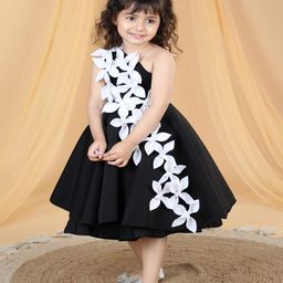 THE LITTLE CELEBS Girls Floral One Shoulder Scuba Fit & Flare Midi Dress-image-91