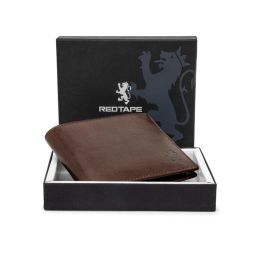 Red Tape Bifold Leather Brown Wallet with RFID Protection for Men-picture-17