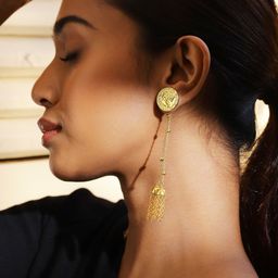 Rubans Voguish 18K Gold-Plated Coin Motif Chain Tasselled Drop Earrings image 2