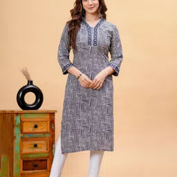 DRESSAR Geometric Printed V-Neck Straight Kurta-image-16