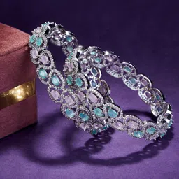 Opal Touch Set Of 2 Rhodium Plated & American Diamond Studded Bangle-40