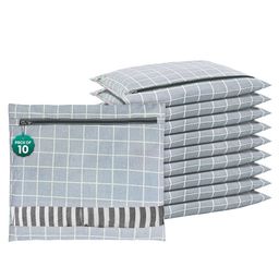Kuber Industries Grey & White 10 Pieces Checked Cotton Storage Organisers-43