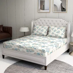 BOMBAY DYEING Cream-Coloured & Blue 164 TC Cotton King Bedsheet Set 2.74 m x 2.74 m-picture-5