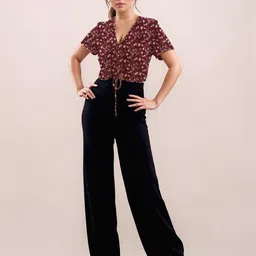 Zink London Women Maroon Floral Prints Half Sleeves Top-image-98
