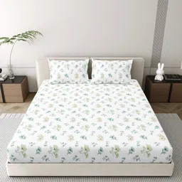 MAFATLAL Spring Glory White Floral Pure Cotton 186 TC Super King Bedsheet Set-2.74mx2.74m-picture-41