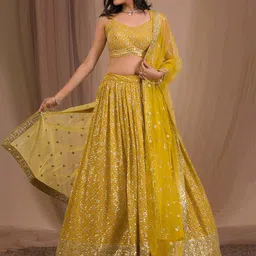 DIVASTRI Embellished Sequinned Semi-Stitched Lehenga & Unstitched Blouse With Dupatta-picture-28