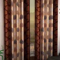 BELLA TRUE Brown & Cream 2 Pieces Ethnic Motifs Printed Eyelet Fitted Long Door Curtains-image-65