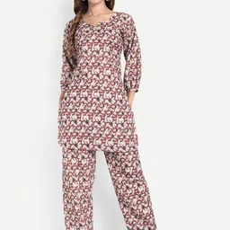 TILISM Floral Printed Pure Cotton Tunic With Trousers Co-Ords-15