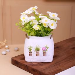 TAYHAA White Daisy Artificial Plant With Pot-56