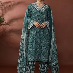 Anouk Women Floral Printed Regular Pure Cotton Kurta with Trousers & With Dupatta-47