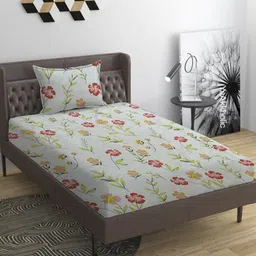 YaAkholic Grey 210 TC Single Bedsheet with 1 Pillow Covers-image-86