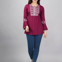 ELVISH JAIPUR Embroidered Bell Sleeve Top-image-65