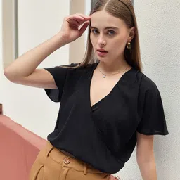 ANJIR Flared Sleeves V-Neck Crop Top-image-1