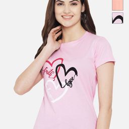 Tromko Women Pack of 3 Typography Printed Round Neck Cotton Regular Fit T-shirts-picture-3