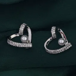 SHONA'S STYLE Stainless Steel Rhodium-Plated AD Studded Heart Shaped Studs-image-84