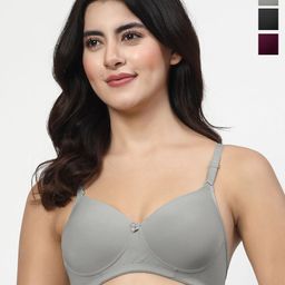 LILY dapyklis Women Pack Of 3 Solid Full Coverage Lightly Padded Non Wired T-shirt Bra-17