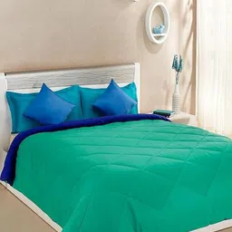 Comfowell Green & Blue Checked Heavy Winter 210 GSM Double Bed Comforter-image-56